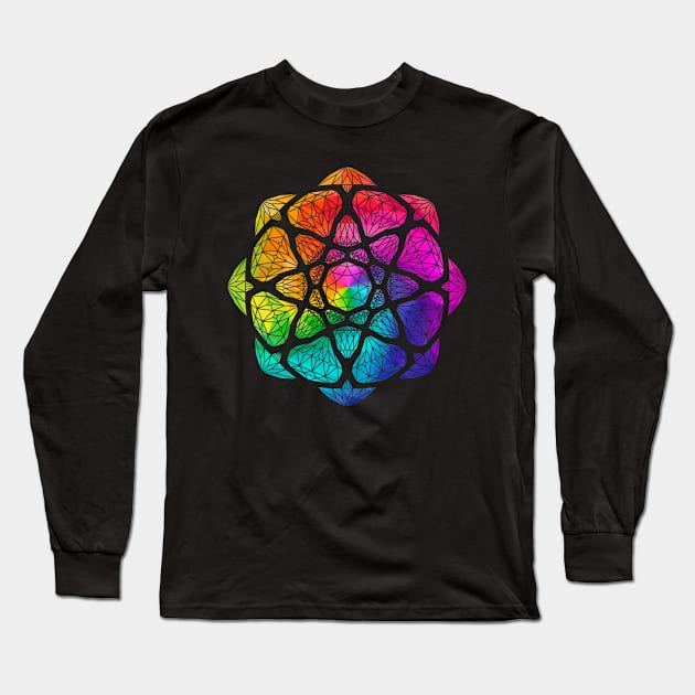 Rainbow Vector Crystal Mandala - Silhouette Long Sleeve T-Shirt by CrystaLinaCrafts